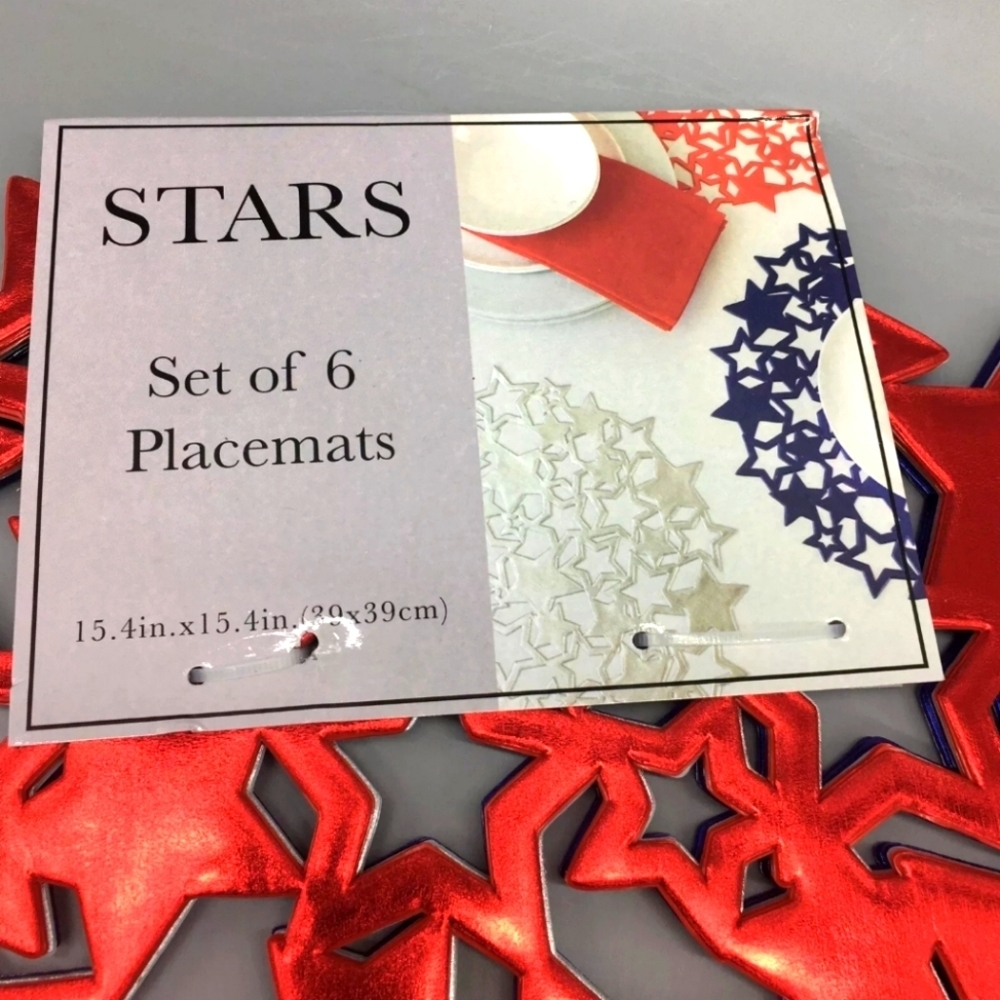 6pc 4th of July Cut Out Stars Vinyl Placemat Set Patriotic Indoor Outdoor Decor - Picture 2 of 13